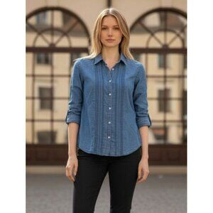 Women's - Lauren Jeans Co. Blue Linen Button Down Shirt, Size Medium